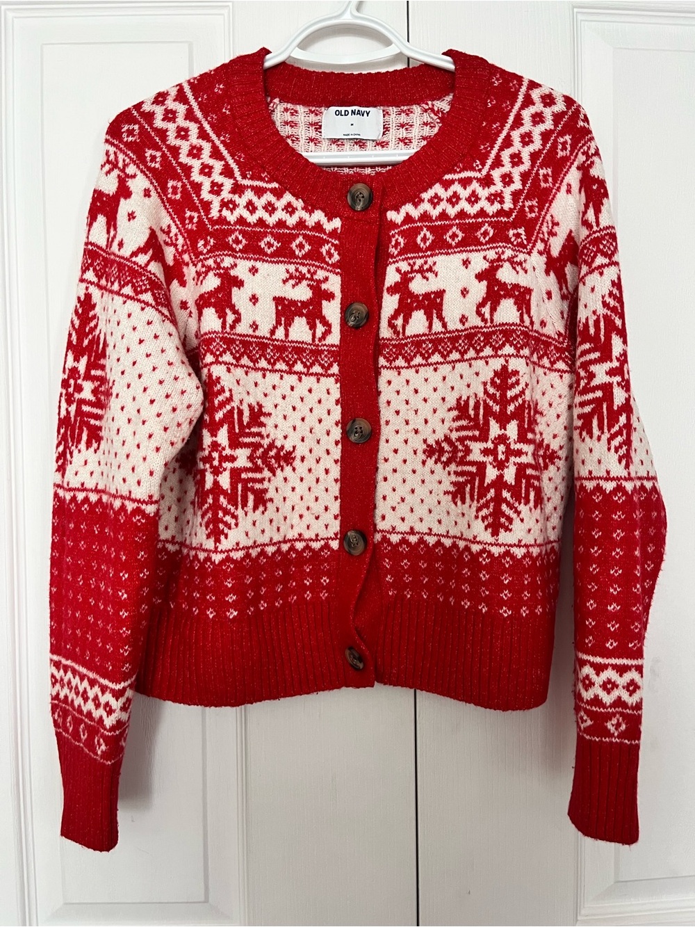 Old Navy Red & White Holiday Fair Isle Button Cardigan